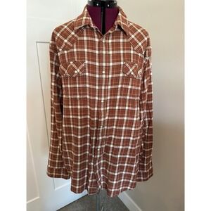 Blue Ranchwear Mens XXL Western Pearl Snap Shirt Brown Plaid Long Sleeve Yoke